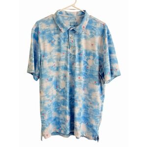 Chubbies Performance Polo Shirt Mens Size Large Blue The Palma Pink Palm Tree